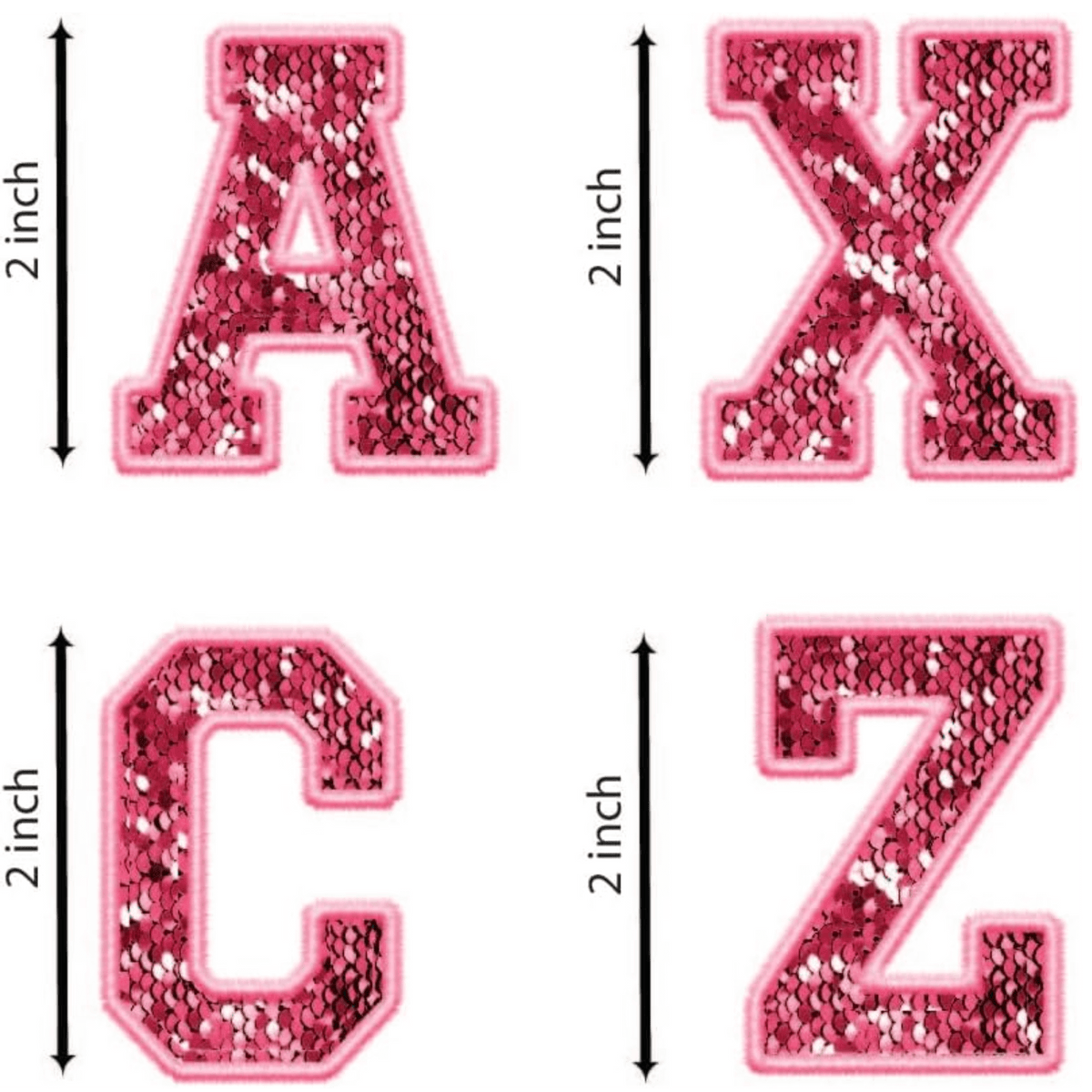 2 Inch Pink Glitter Iron on Transfer Letters and Numbers Shaped Alphab